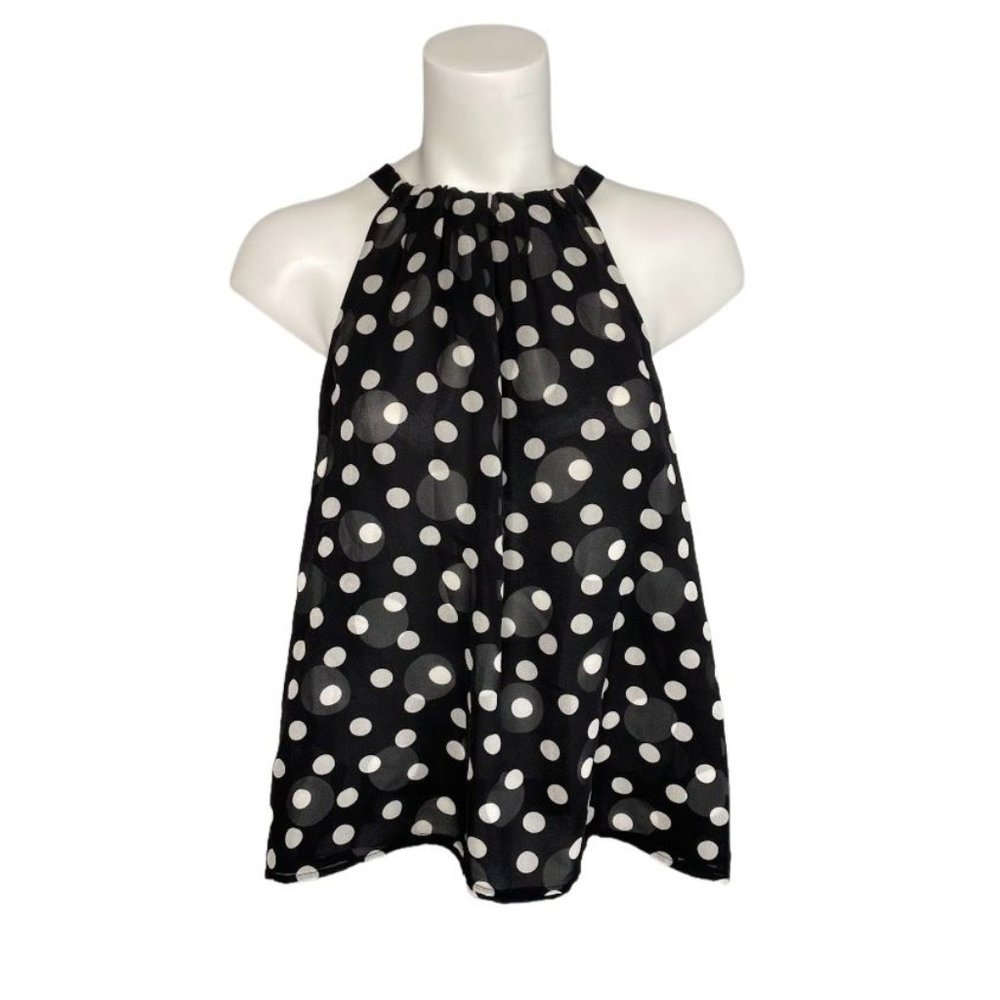 STYLE & CO Black with White Polka Dots High Neck Silk Sleeveless sz 14